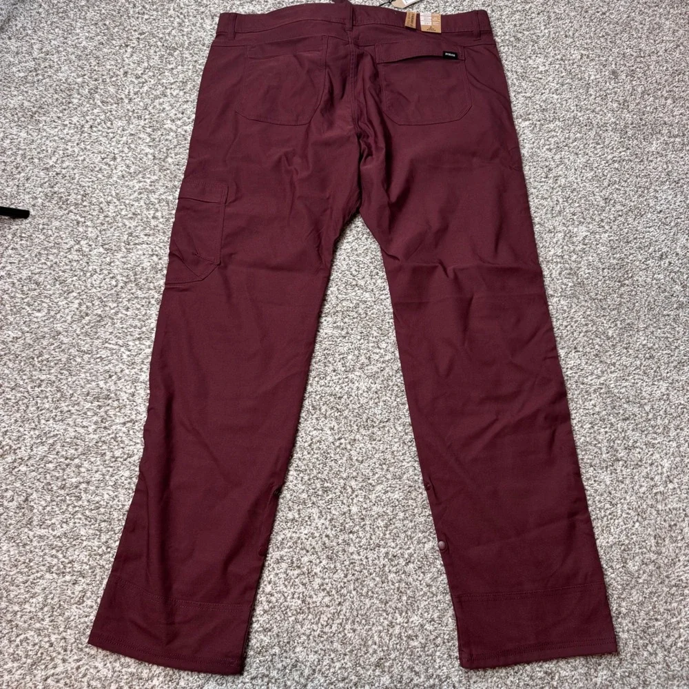 PrAna 42x34 Stretch Zion Slim Fit Tapered Leg Cargo Pants Cacao Red Performance‎